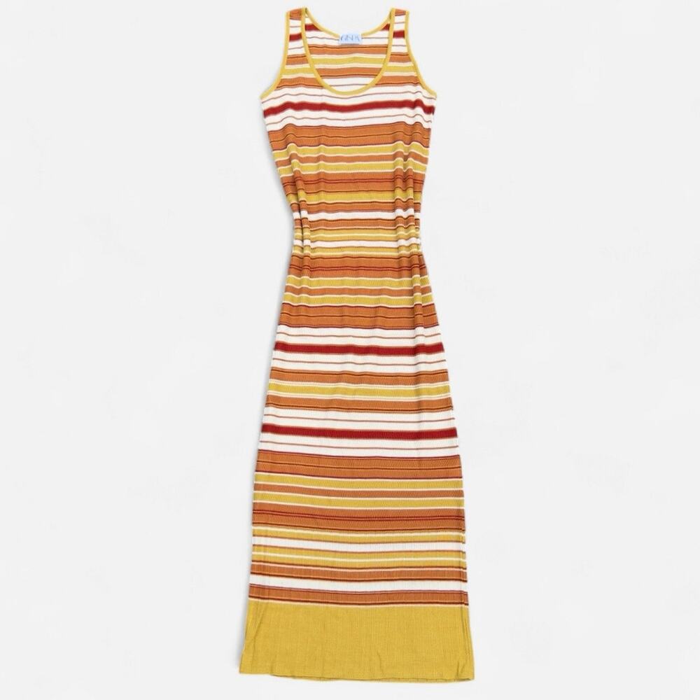 Gispa Italian Y2K Warm Sunset Knit Striped Maxi Dress